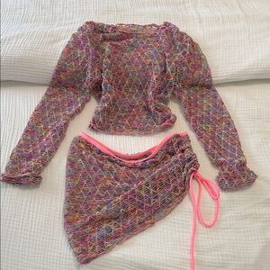 Colorful Mesh Bikini Coverup Two-Piece Set